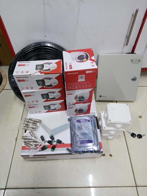 Hikvision 6 cctv smart hybrid 8 channel dvr machine  with 100m cable, 1TB HDD